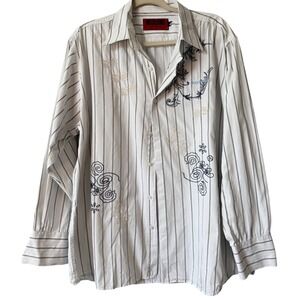 Vintage Moschino‎ Jeans Embroidered Striped Button Down Shirt XL Made in Italy